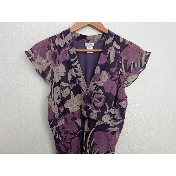 Collette Dinnigan Floral Maxi Dress 100% Silk Purple Flutter Sleeves Vintage - Picture 2 of 10